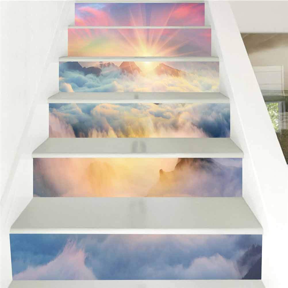 Decorative Stair Riser Decals Peel and Stick - Removable Stair Stickers, at Dawn After a Warm rain ridges chornog, for Walls Kitchen Bathroom Stair Decals Home Decorations L39 3 x H7 08 Inch 6PCS/Set