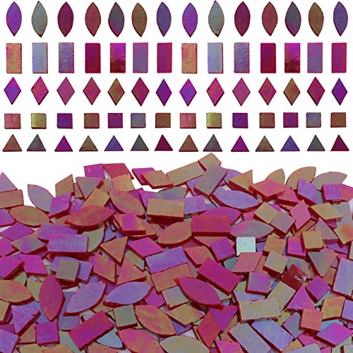 Litmind Iridescent Glass Mosaic Tiles For Crafts, 240 Pieces 5 Shapes Mixed Red Stained Glass Sheets, Mosaic Kits For Adults (Iridescent Red) #TOP5