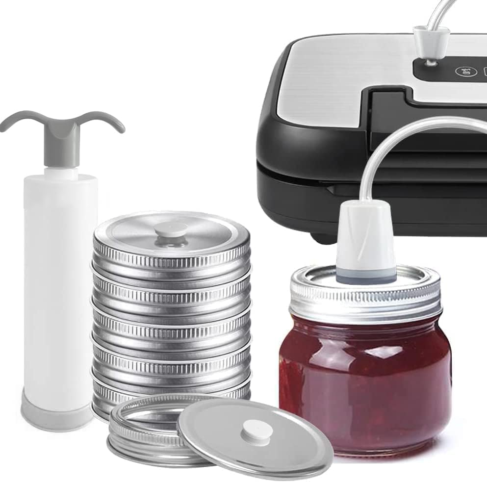 Juego de 6 selladores al vacío para tarros de masón, 6 tapas de acero inoxidable con válvula de vacío, con características de sellado hermético y a