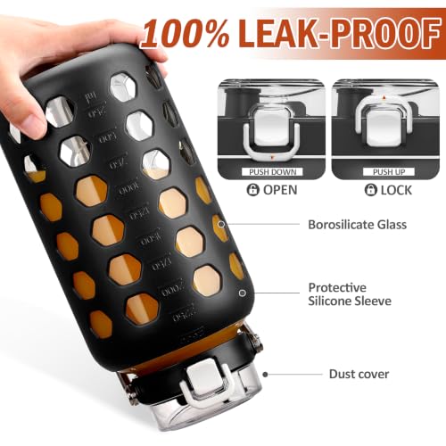 Image of MUKOKO 84 oz Glass Water Bottle, Stainless Steel Handle, Black