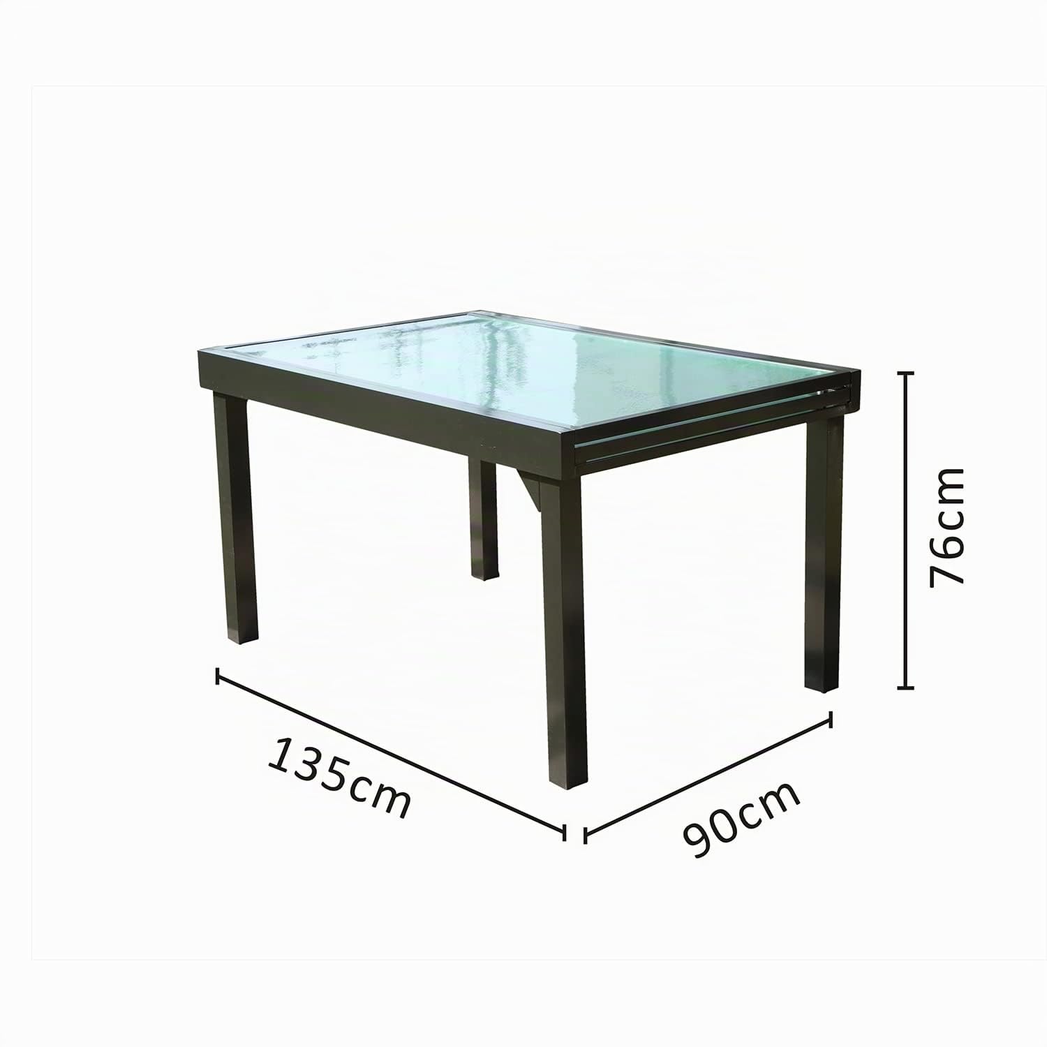 Concept Usine | Mesa de Jardín Extensible Brescia | Mesa de Aluminio con Acabado Epoxi | Mecanismo de Extensión a 270 cm con Corredera, Deslizante con Rieles | Tapa de Cristal de Estilo Nashiji