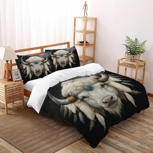Parure de lit bison blanc microfibre 200x200cm housse de couette