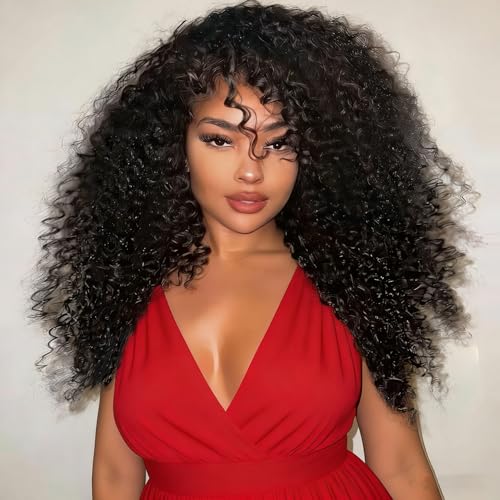 XSY Half Wig Human Hair Kinky Curly 20 Inch 200% Density Half Wigs for Black Women 3 In 1 Drawstring Seamless Flip Over Wear Go Curly Wig Natural Black Colour