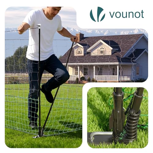 VOUNOT® Hühnerzaun & Hundezaun, 12m Mobiler Zaun mit Tür und Doppelspitze, universeller Begrenzungszaun ohne Strom, Robuster PE Gartenzaun Steckzaun, Kleintiernetz für Garten, Haus & Hof