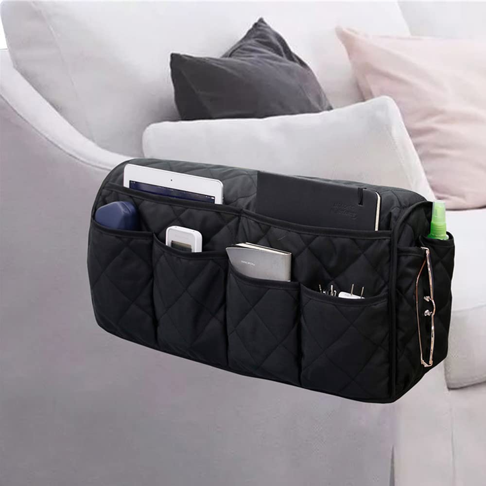 Dzozo Black Sofa Armrest Organizer Arm Rest Organiser Hanging Sofa Caddy Storage Bag Tv Remote Control Holder Chair Tidy Couch Arm Rest Storage Bag Couch Caddy Organiser