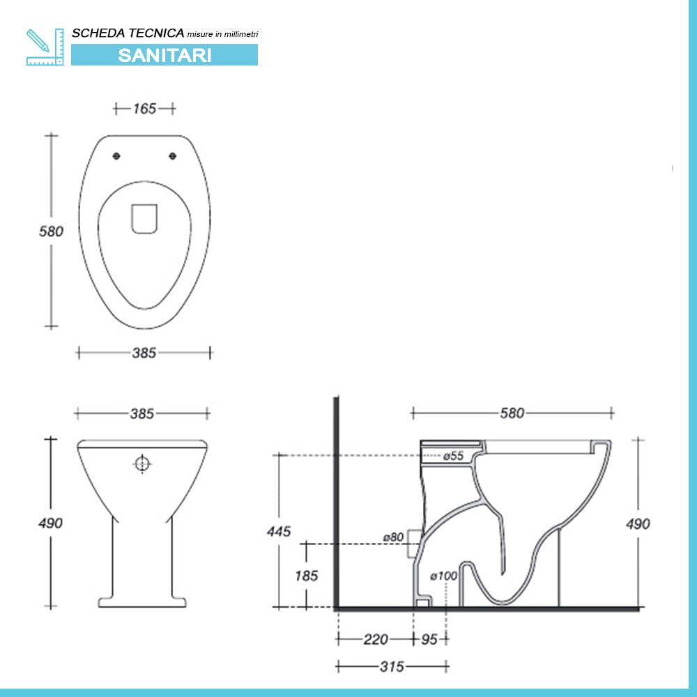 Inbagno Sanitari Bagno per Anziani H. 48 cm Ceramica Bianca Lucida Sedile copriwc Slim