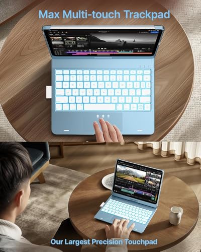 Image of typecase Touch Keyboard for iPad Pro 11 Inch (M5 /M4) with Multi-Touch Trackpad, 11 Colors Backlit, 360 Rotatable Case, Pencil Holder- Light Blue'26 (** NOT for Pro 11 M2, 11th /A16 & Air 11 (M3 /M2)