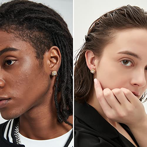 18k Gold Nugget Earrings for Men Cubic Zirconia Square Earrings for Men Women Hypoallergenic Jewelry3