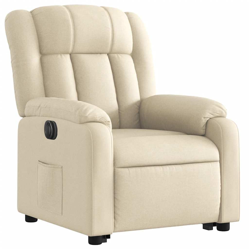 Elektrischer Relaxsessel Creme 78x92x98 cm mit Aufstehhilfe & Liegefunktion bis 135° Bequemer Lesesessel aus Stoff für Wohnzimmer Schlafzimmer und Seniorengerechtes Sitzen