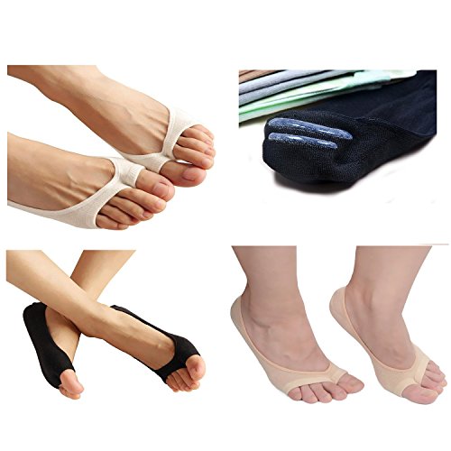 Image of seven wolves Womens Peep Toe Socks 6 Pairs, Toeless Cotton No Show Socks Non Slip Shoe Liner