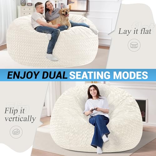 Image of HABUTWAY 6FT Bean Bag Chair,Giant Bean Bag Chairs for Adults,Big Bean Bags with Memory Foam Filled, Large Beanbag Chairs with Chevron Plush Cover-White