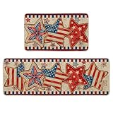 Artoid Mode American Flag Stars Stripes Patriotic 4th of July Kitchen Mats Set of 2, Memorial Day Home Decor Kitchen Rugs for Floor - 17x29 and 17x47 Inch
