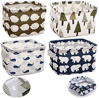 Fabric Storage Basket, 4 Packs Waterproof Fabric Storage Baskets for Desk Storage and Household Organizer, Foldable Storage Box Small Basket with Handle for Bathroom, Makeup, Books, Nursery, Cupboards