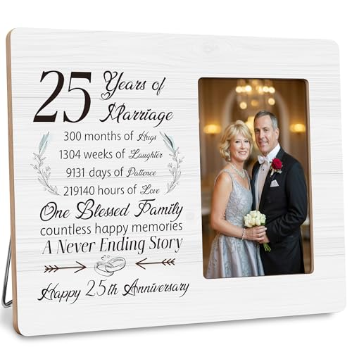 DIMSEOIUS 25th Anniversary Picture Frame Gifts for Couple, Silver Wedding Anniversary for Parents Gift, Fits 4x6 Photo
