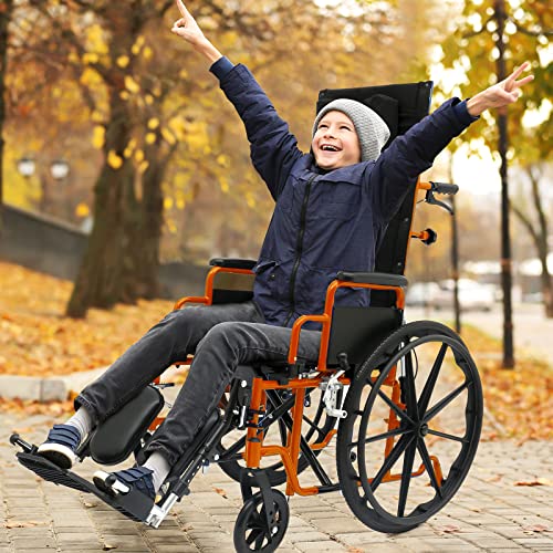 Circle Specialty Ziggo Pro 12" Reclining Manual Wheelchair for Kids, Young Adults. Foldable Design Makes it Easy to Carry and Store. Eye-catching Colored Steel Frame with Straps & Desk Length Armrest