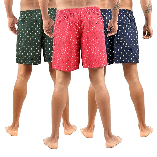 Image of ALPHABETS Men's Cotton Regular Striped Boxer Briefs (Pack of 3) Blue, Dark Green, Red