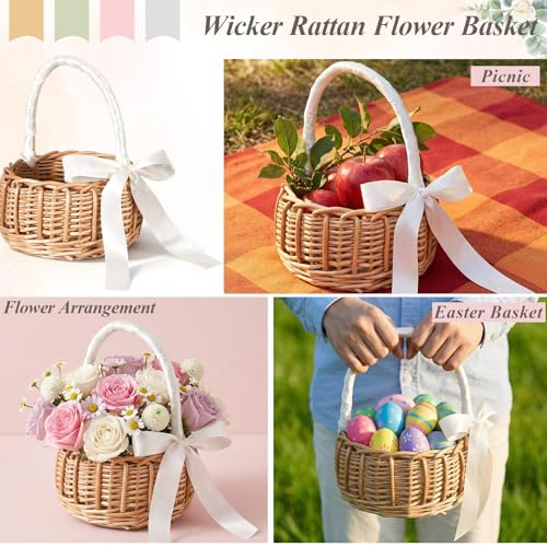 image for Thyle 4 Pcs Flower Girl Baskets with Handle, 7.87 x 4.33 Inch, Wicker 