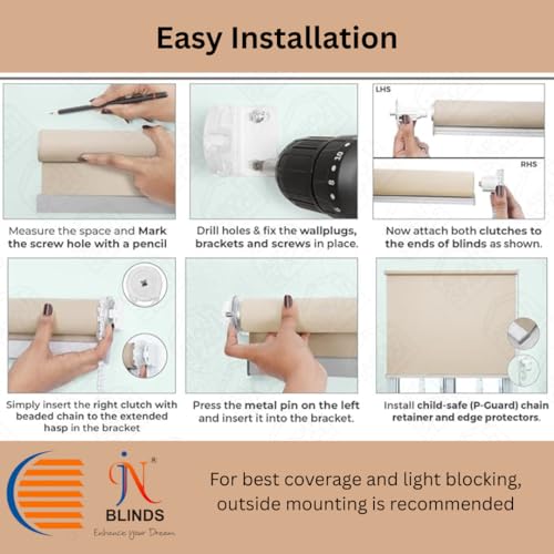 Image of 100% Blackout Roller Blinds for Windows | UV Protection & Thermal Insulated Fabric | Privacy Window Shades for Home & Office | Easy Install