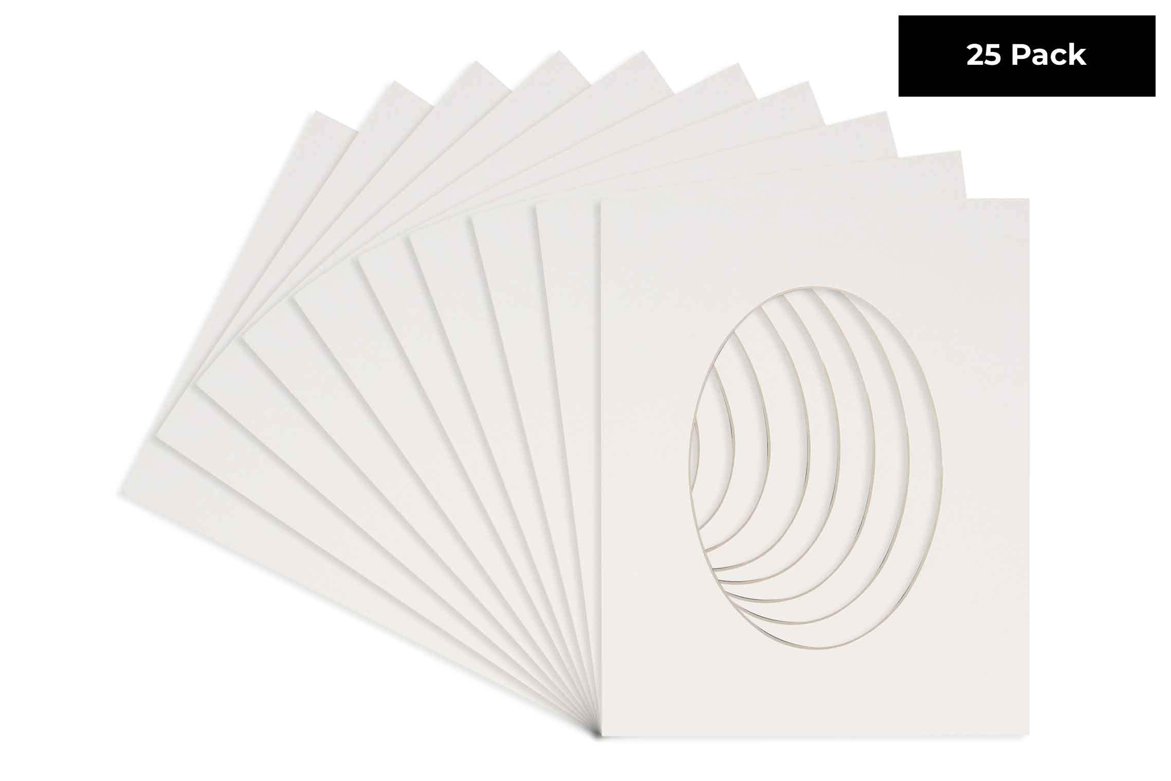 CountryArtHouse White Acid Free 8x10 Oval Picture Frame Mat with White Core Bevel Cut for 6x8 Pictures - Fits 8x10 Frame - Pack of 25 Matboards