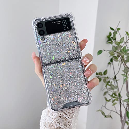 Coque Samsung Galaxy Z Flip 4 et 3 pailletée transparente en plastique dur rigide argent