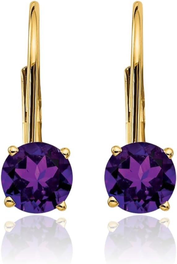 IceCarats 14K Solid Yellow Gold 0.84 carat Purple Amethyst Small Dangle Drop Earrings 16mm 5/8 inch Round Cut, Natural, Prong Set, Lever Back For Her