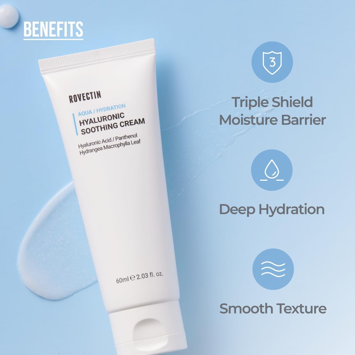 ROVECTIN Aqua Hyaluronic Soothing Cream - Skin Barrier Repair with Ceramide, Hyaluronic Acid, Niacinamide | Intense Hydrating Cream | Fragrance Free, Vegan, Korean Skincare (2.03 fl oz) - Image 3