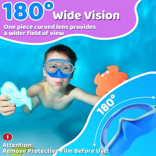 image for Vvinca Swim Goggles with Nose Cover, Kids Toddlers Swimming Goggles Di