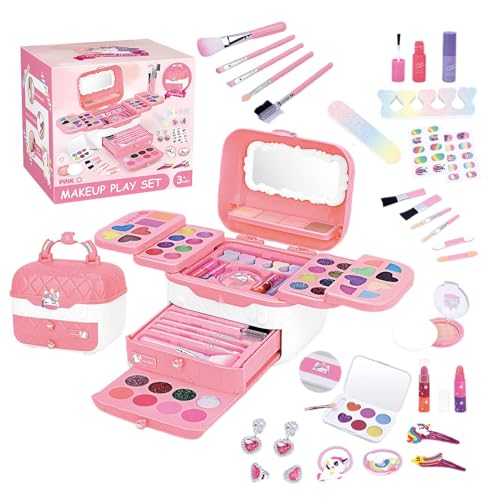 Kit de maquillage lavable pour petites filles de 3 à 12 ans avec miroirs et mallette princesse