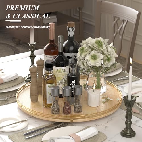Image of 21-Inch Wooden Lazy Susan Turntable - Premium Oak & Iron, Extra Large Rotating Serving Tray for Dining Table, Kitchen Countertop, Farmhouse Decor, Spice Rack, Charcuterie & Entertaining