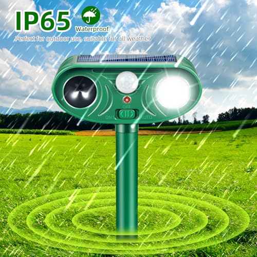 4 Pack Solar Animal Repellent Outdoor,Cat Repellent Outdoor Rabbit Squirrel Dog Deer Repellent Devices Coyote Skunk Raccoon Fox Deterrents Light Animal Repeller with Motion Sensor for Yard Garden (4)