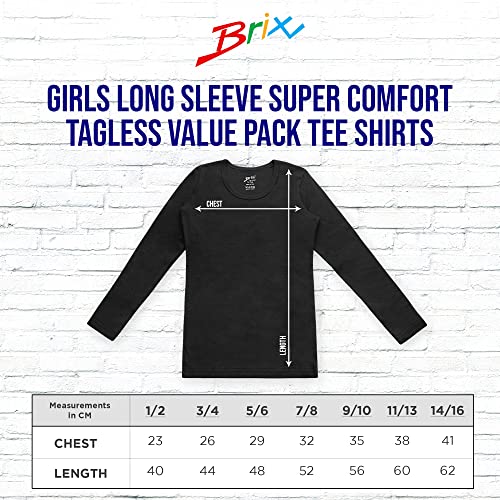 Brix Girls' Long Sleeve Tees - 4 -Pack Crew Neck Super Soft Cotton T Shirts. 7/8 #TOP4