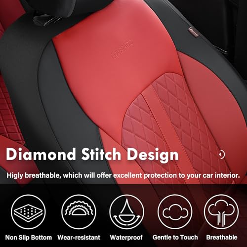 Image of Coverado Universal Leather Seat Covers Full Set for 5 Seats - Waterproof, Durable All-Weather Protector for SUV, Pickup Truck, Sedan （Red）