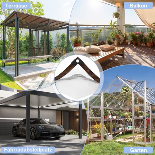 ZOCONE Transparente Plane mit Ösen und Seil, 2x3m wasserdichte Plane Durchsichtig für Außenbereich Regenschutz Balkon Ohne Bohren Regenschutz Terrasse Regenplane Durchsichtig für Outdoor