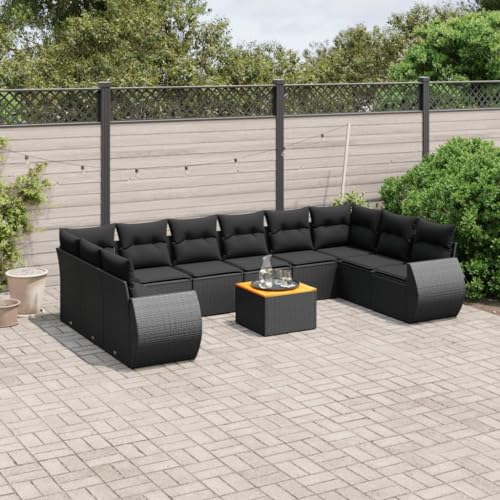 LAPOOH 3225173 Gartenmöbel-Set, 11-teilig und Kissen, Polyrattan, Schwarz, Gartenmöbel, Gartenmöbel, Gartenmöbel-Set