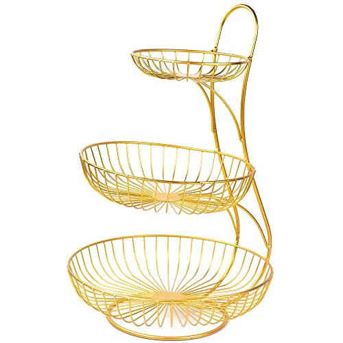 Support à tarte aux fruits, corbeille à fruits pour plus de place sur le plan de travail, coupe à fruits en métal comme accroche-regard décoratif dans votre cuisine (or) Cover