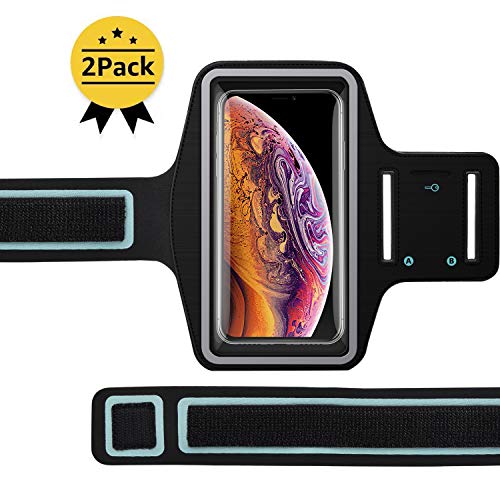 Takfox Cell Phone Armband for Samsung Galaxy S20 Ultra S20 Plus S10+ S9 S8 S7 J7 J3, A01 A11 A21 A51 A71 A10e A20 A30 A50, Stylo 6,K51,K31 Sports Running Workout Phone Holder Card Slots Case-[2 Pack]