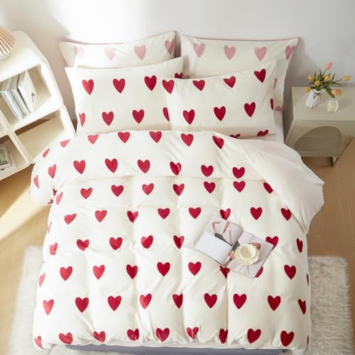 Flanell Bettwäsche 140x200 Herzen Rot Weiß Herz Winter Warm Biber Plüsch – Ansicht 5