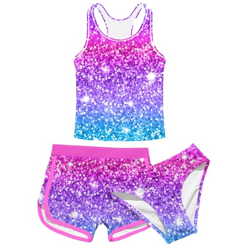 Lovekider Girls 3 Piece Bathing Suit Summer Racerback Swimsuit with Shorts Beach Tankini Sets 8-13 Years