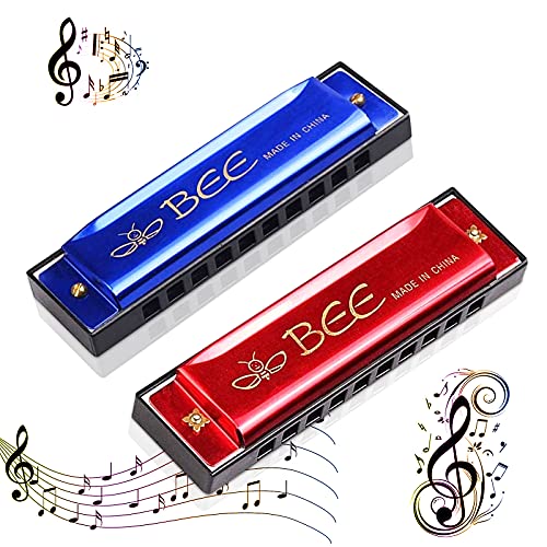 Lot de 2 pièces d’harmonica, jouets en harmonica, harmonica, do-majeur, convient au blues, à 10 trous, pour enfants/débutant, rouge et bleu - Les Beatles, Paul McCartney, John Lennon, RIngo Starr, George Harrison Lot de 2 pièces d’harmonica, jouets en harmonica, harmonica, do-majeur, convient au blues, à 10 trous, pour enfants/débutant, rouge et bleu