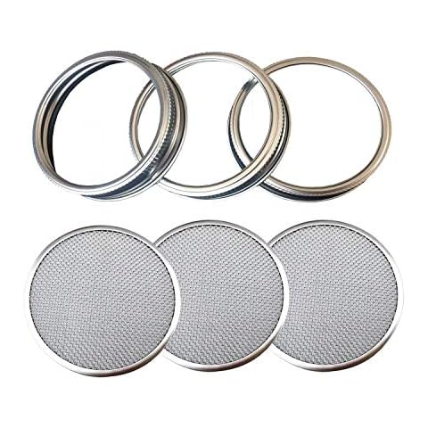 THINKCHANCES Food Safe,BPA Free Rust Resistant Stainless Steel Sprouting Screen Lids and Bands for Wide Mouth Mason Ball Canning Jars for Growing Organic Sprout Seeds at Your Home (Wide Mouth, 3 Pack) Cover