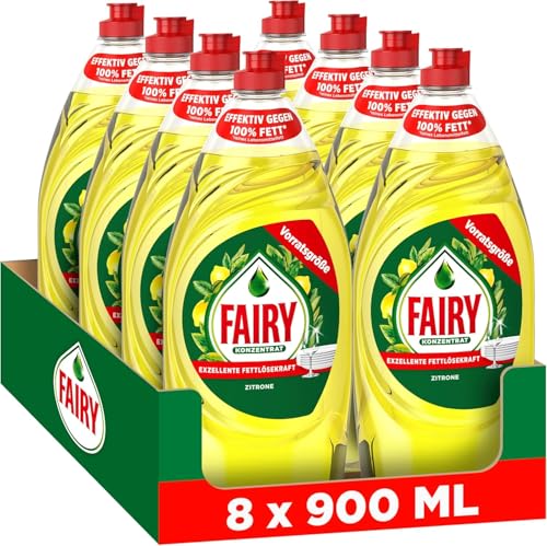 Fairy Ultra Konzentrat Zitrone Handgeschirrspülmittel 8x900ml mit effektiver Formel für sauberes Geschirr beeindruckende Fettlösekraft