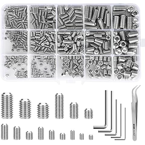 475 Stück Madenschrauben Set, M3 M4 M5 M6 M8 Gewindestifte Rostfreier Stahl Madenschrauben Cover
