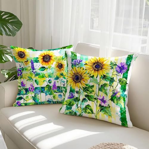 Housse coussin 55x55cm velours jaune | Lot de 2 taies imperméables D411 - 3