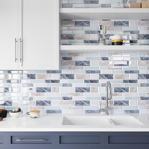 Azulejos para despegar y pegar autoadhesivos azul Carrara de 12x12 pulgadas 3