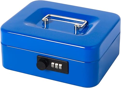 Caja de dinero pequeña con cerradura de combinación, caja de dinero de metal para efectivo, caja de bloqueo Lovndi con bandeja de dinero, 7.87 x