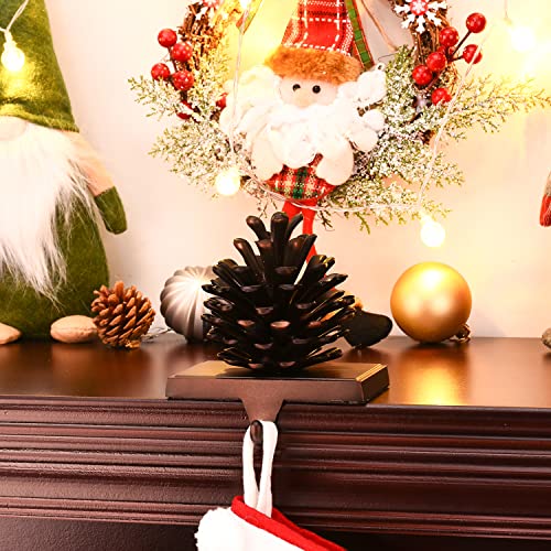 Pine Cones Christmas Stocking Holder For Mantel Christmas Stocking Hangers For Fireplace Mantle Stocking Hook For Fireplace Shelf Holiday Christmas Decor (Pinecone) #TOP4