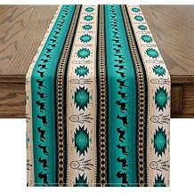 Horse Rectangular Runners 13X108,Dream Catchers Table Runner for Cowboy Cowgirl,Southwestern Native Aztec Horses Mexico Table Runner,Bohemian Tribe Farmhouse Wildlife Animal Table Decor,Green