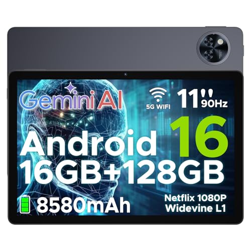 DOOGEE U11 Android 16 Tablet 11 Zoll Gemini AI 16GB RAM +128GB ROM (2TB TF) 8580mAh Gaming Tablet Unisoc T7200 Octa-Core 13MP+5MP Tablets PC 2.4G+5G WLAN GMS/ WidevineL1/ 3.5mm Audio/GPS/Face ID/OTG