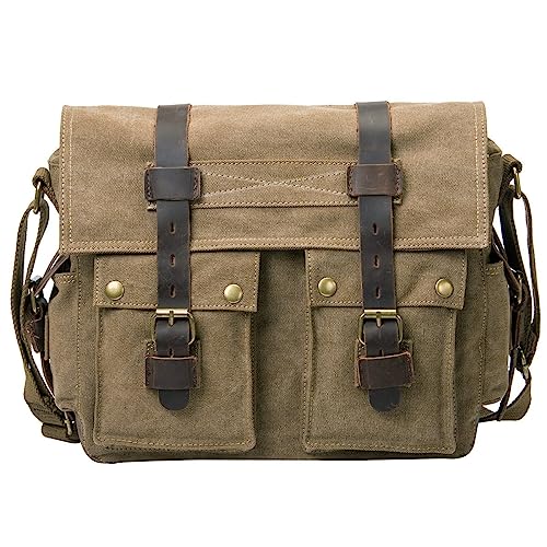 peacechaos Men's Canvas Leather DSLR SLR Vintage Camera Messenger Bag (Light Coffee)