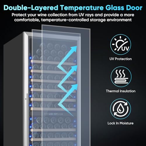 Image of 200 Bottle Wine Fridge Dual Zone, Wine Refrigerator 24 Inch Freestanding /Built-in, Large Wine Cooler Refrigerator with Advanced Temperature Control & Compressor Cooling, Quiet Operation - Silver